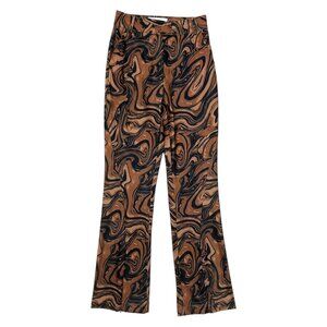 House of Sunny Womens Marble Print Flare Pants Brown‎ Size 2 Split Hem High Rise